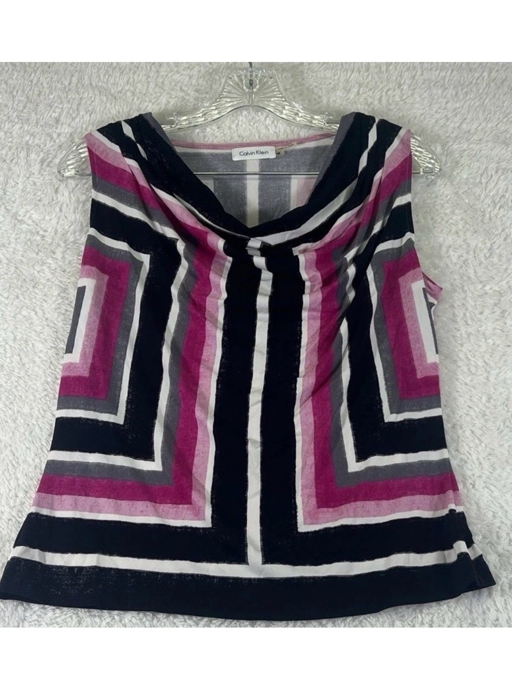 Calvin Klein Women's Pink Black Geometric Sleeveless Cowl Neck Top